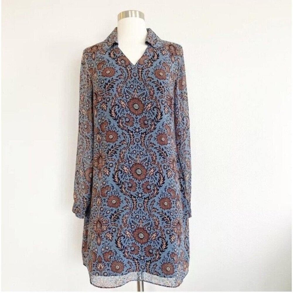 Cabi Provincial‎ Dress Sheer Sleeve Bohemian Floral Sz Small Blue 3295